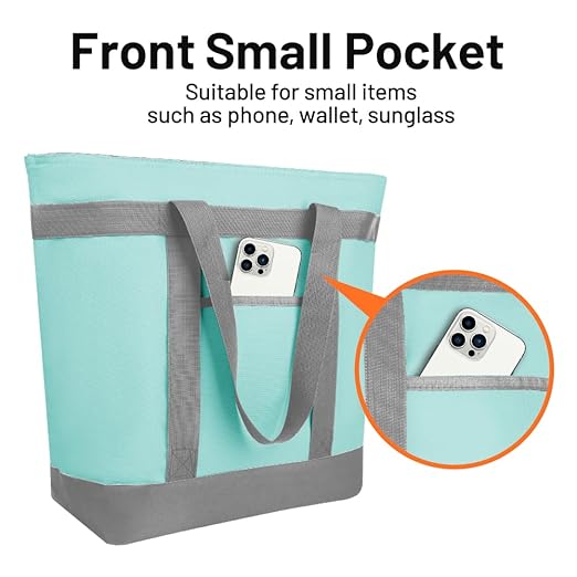 2Pk Insulated Reusable Tote Bag for Grocery Shopping for Women/Men, Pizza/Food Delivery Bag to Keep Food Cold/Hot for Professional Catering, Cooler bags for Travel/Beach/Picnic, Green