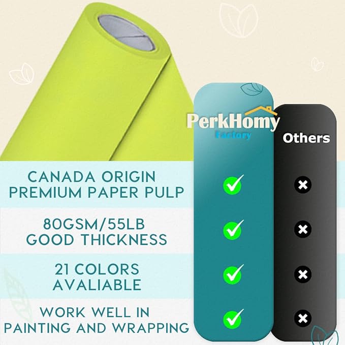PerkHomy 17.8" x 1,440" (120') Neon Green Kraft Paper Roll for Craft Bulletin Board Paper Art Table Covering Crafting Gift Wrapping Bouquet Packing Parcel 80GSM 55LB (Neon, 17.8" x 120')