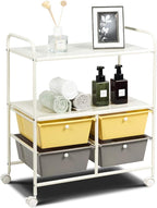 Giantex Rolling Storage Cart w/ 4 Drawers 2 Shelves Metal Rack Shelf Home Office School Beauty Salon Utility Organizer Cart with Wheels (Yellow)