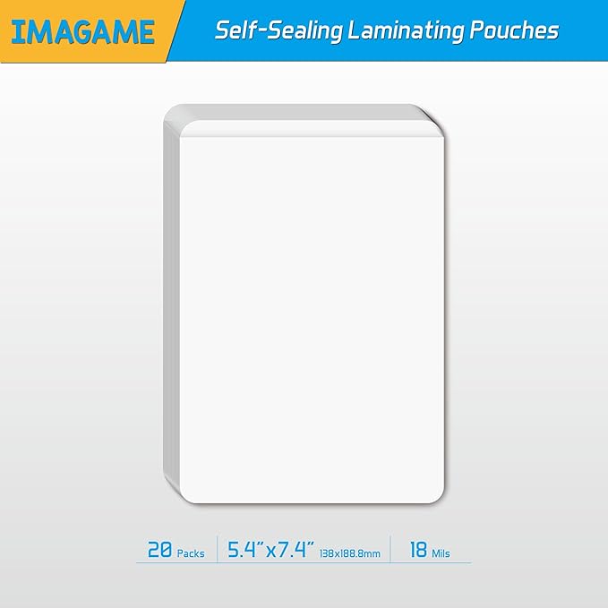 Self-Sealing Laminating Pouches, 5.4" x 7.4'', 18mil, 20 Pack, Easy-to-Use, No Machine Needed, Preserve Photos, Cards & More, Durable, Waterproof Seal, Ideal for Home, Office & School Use
