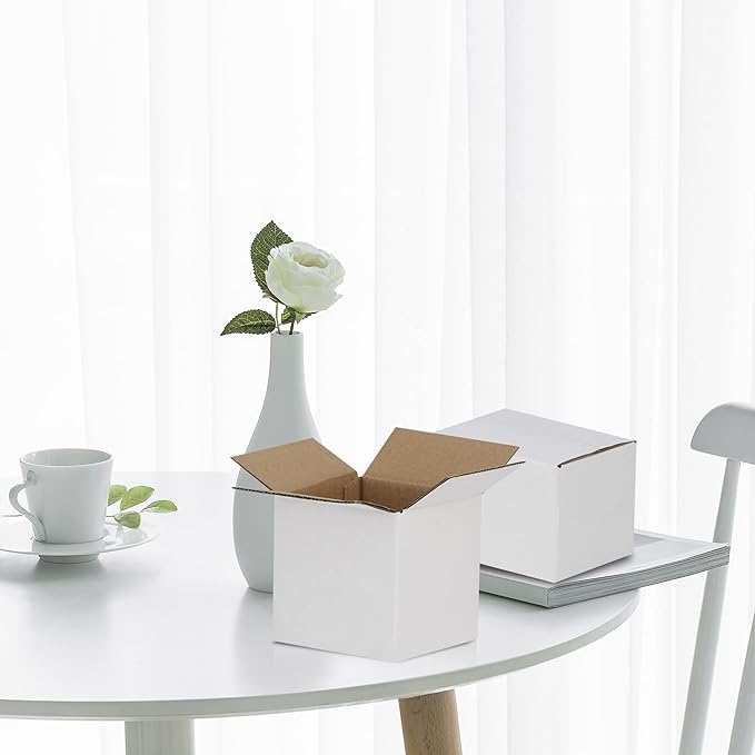 4x4x4 inches Shipping Boxes 50 Pack, Kraft Corrugated Small Cardboard Boxes for Mailing Packing, White