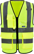 A-SAFETY Hi Reflective Safety Vest,Hi Vis Bright Neon Colors Safety Vest with 4 Reflective Strips 7 Pockets(Yellow Small)