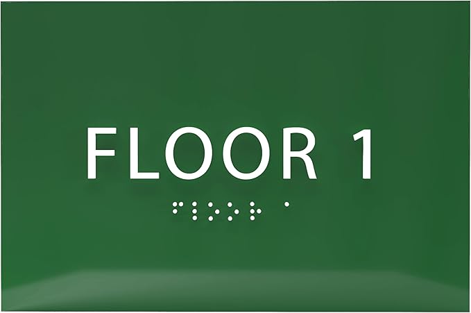6" X4" Floor 1 Sign - ADA Compliant Tactile Graphics Grade 2 Braille Text | Wall Mount Plastic Directional Assistance, Floor Number Sign for Office, Schools, Hospitals, Apartments