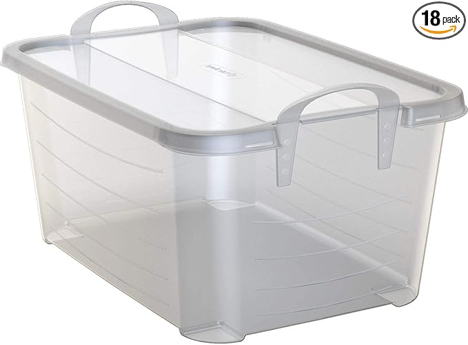 Life Story 18 Pack Light Duty Stackable Storage Bin, 55 Quart Home Organizer, Versatile Lightweight Locking Bins with Carrying Handles, Clear
