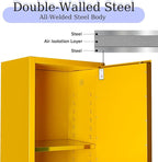 48 Gallon Yellow Flammable Storage Cabinet, Fireproof Steel Chemical Storage Locker with Adjustable Shelves, for Flammable Liquids, Industrial Use, Free Returns!