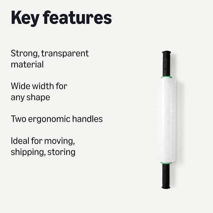 Amazon Basics Stretch Wrap Film Roll for Moving and Shipping, Furniture Wrapping, Clear, 15" x 1000 ft, 2 Handles, 1 Roll