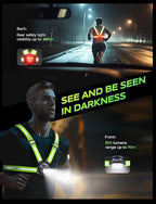 500LM High-Vis Running Lights for Runners with Rear Light, Adjustable 45° Beam & 360° Reflective Vest, IPX4 Waterproof Running Vest Light for Night Walking/Cycling/Jogging, 3.5-20Hrs Runtime