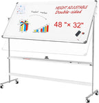 Adjustable Magnetic Mobile Dry Erase Board -48 x 32 Inches Whiteboard Stand with Easel, Lockable Rolling Stand - Double-Sided 80 ×120CM White