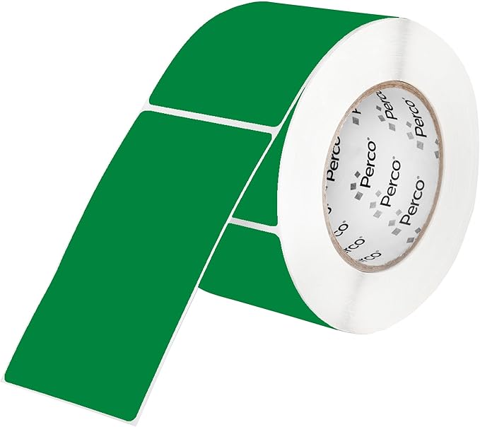 Perco Green 3x5 Inch Perforated Sticker Labels — 150 Stickers Per Roll — with Permanent Adhesive for Inventory Management, Color Coding, Moving Boxes, Retail, Organizing, Crafting & More — Made in USA