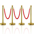4Pcs Gold Stanchion Post Queue Velvet Ropes and Posts with Soild Base and 3pcs 5 Ft Red Velvet Ropes Carpet Ropes Posts Stanchion Set Crowd Control Barriers for Party Supplies