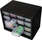 Akro-Mils 16-Drawer Plastic Drawer Storage Cabinet for Garage Organization, Beads, Makeup Organizer, Building Bricks Storage, Teacher Toolbox, 10-1/2" W x 6-1/2" D x 8-1/2" H, 10716 Black