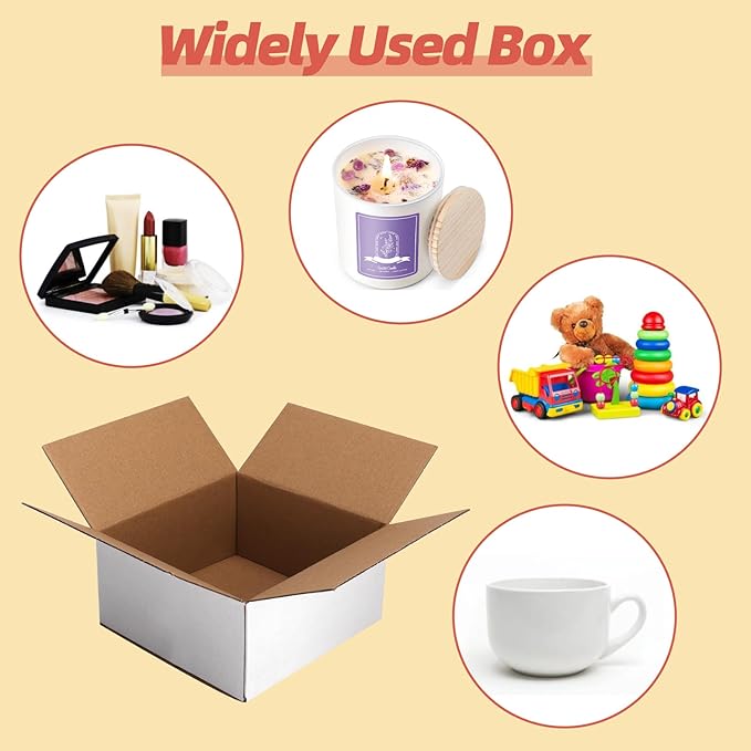 25 Pack Small Shipping Boxes 6x6x3 Inches, White Corrugated Cardboard Box for Shipping, Packing, Business, DIY