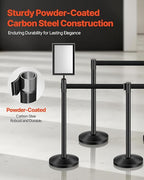VEVOR Stanchion Post, 8 Pcs Stanchions with Retractable Belts, Carbon Steel Black Stanchions Queue with Sand Injection Hollow Base, Crowd Control Barriers for Theaters, Parties, Weddings, Exhibitions