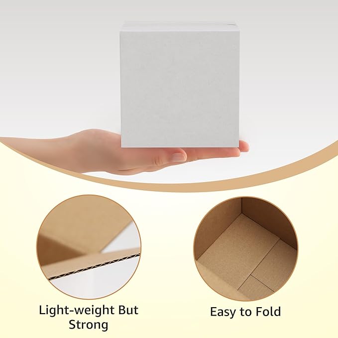 Calenzana 4x4x4 Shipping Boxes Set of 40, White Corrugated Cardboard Box for Mailing Packing Gifts Small Business