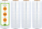PSBM 128 Rolls 12 Inch x 1500 Feet 80 Gauge Stretch Film/Wrap, Heavy Duty Industrial Strength Clear Shrink Plastic Wrap for Moving, Packing, Shipping, Pallet Wrapping & Storage