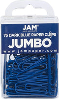 JAM PAPER Colorful Jumbo Paper Clips - Large 2 Inch - Dark Blue Paperclips - 75/Pack