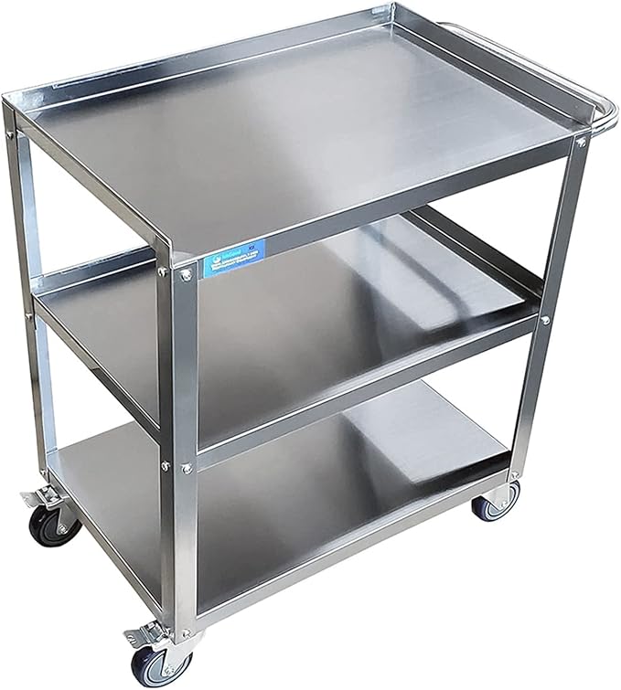 18 in. Wide X 28 in. Long X 33 in High | 3 Shelf Metal Utility Cart on Wheels with Handle