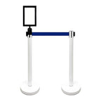 VIP Crowd Control Retractable Belt Stanchion Queue Safety Barrier Set, 36" Ht, 78" Belt + Wall Bracket (6 WHT Posts Blue Belt + SFrame + WBracket)