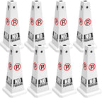 No Parking Sign, 26.4-Inch Traffic Safety Cone, White Plastic, High-Visibility, Weatherproof, Slip-Resistant Base, Stackable, Indoor Outdoor Use-8Pack