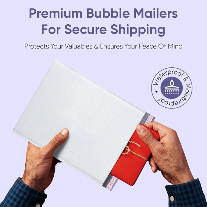 White 8.5x14.5 Inch Poly Bubble Mailers #3 | Self Seal Large Padded Envelopes | Air Cushioned Bubble Mailer | Usable Size 8.5x13.5 Inch | Waterproof Lightweight Mailing Shipping Bags | 100 Pack Bulk