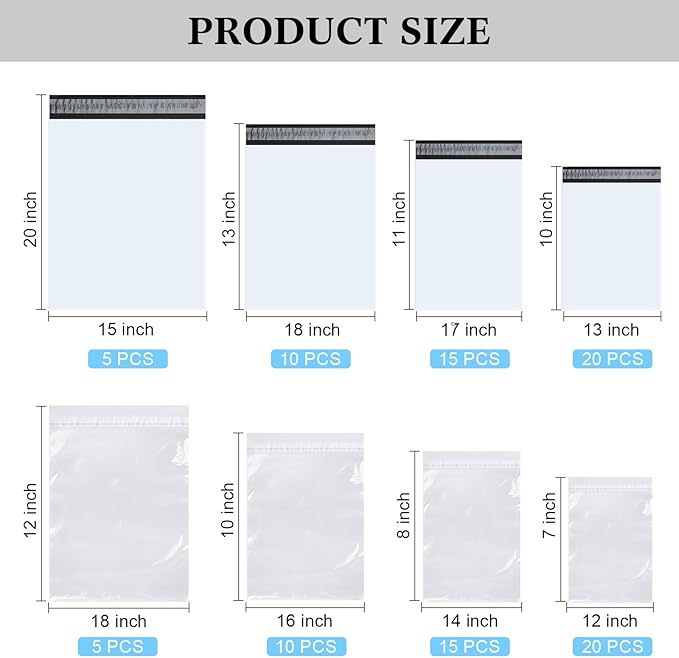Outus 50 Pcs Mailers with 50 Pcs Poly Self Adhesive Clothes Packaging Bags 4 Sizes Self Adhesive Shipping Mailers Frosted Sealing Plastic Bags for Clothing Small Business Flexible Mailing