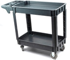 Heavy Duty Rolling Utility Service PP Cart with Wheels for Warehouse/Garage/Restaurants/Offices, 2-Tier HDPE Shelves, 600 lbs Capacity, 5" Caster Wheels (SC2500)