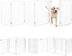 Metal Freestanding Dog Gates with Door,Extra Wide 24", 32" Height Foldable Dog Fence for Indoor & Outdoor, Heavy Duty Freestanding Pet Barrier for Stairs, Doorways, Halls, Kitchen,Yard,Christmas Tree