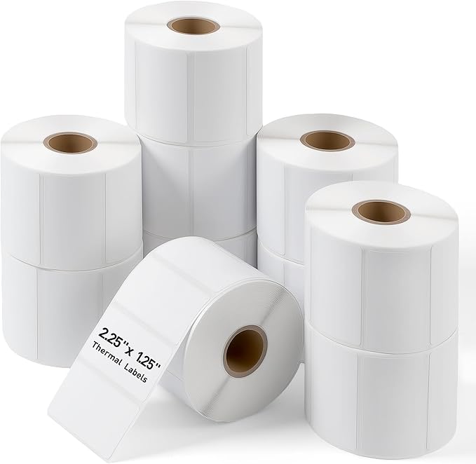 2.25"x 1.25" Direct Thermal Labels-Perforated Barcodes, Shipping Label Paper, Compatible with Zebra & Rollo Printers（10 Rolls，1000 Labels/Roll）