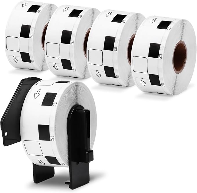 Label KINGDOM Replace for Brother DK-1221 (0.9 x 0.9 Inch/ 23 x 23 mm) Square White Paper Labels, Use with All QL Label Printers, 1000 Labels per Roll [5 Rolls + 1 Frame]
