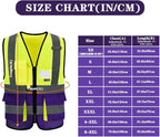 6XL 8XLHigh Visibility REFLECTIVE Safety Vest with 4 Reflective Strips 7 Pockets Yellow&Purple