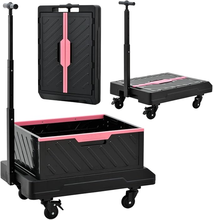 TRULYWIN Foldable Utility Cart with Wheels - Rolling Crate with Wheels, Multi-Function Platform Dolly (132 lbs Capacity) - Flat Tablet Platform & Adjustable Handle for Home,Garden & Travel Utility