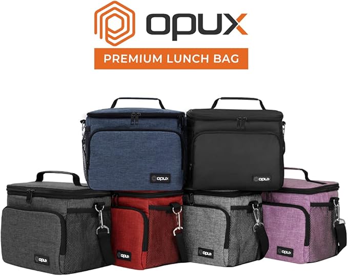 opux Insulated Lunch Bag for Men Women, Soft Lunch Box for Office Work School Picnic, Leakproof Lunch Cooler Bag with Shoulder Strap for Kid Adult Boy Girl, Medium Lunchbox Lunch Tote (Heather Navy)