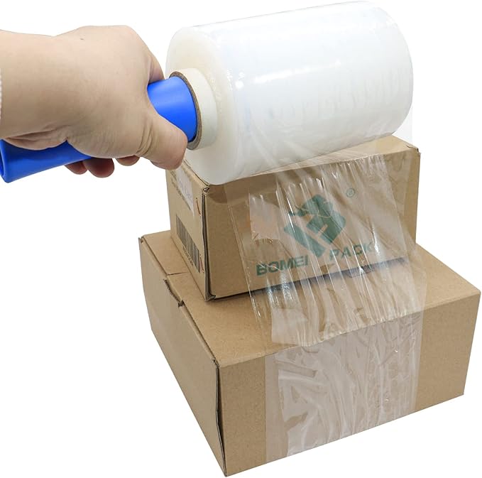 BOMEI PACK Plastics Industrial Mini Stretch Wrap Film Replacement 5" x 1000ft Roll, 80 Gauge for Moving, Packing Wrap Industrial Strength- Self Adhering Packaging Heavy Duty, 2 Pack