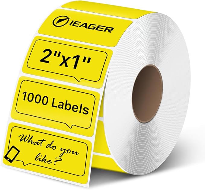 iEager 2x1 Inch Thermal Labels, Yellow Rectangle Thermal Printer Stickers, Durable Shipping Label Printer Sticker for Barcode, Name, Address, 1000 Labels/Roll
