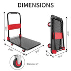 Foldable Platform Push Cart Dolly – 330lbs Heavy Duty Flat Bed Cart with 360° TPR Mute Wheels & Anti-Collision Strips, Easy Maneuver for Household Tasks & Moving, Black Red