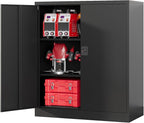 Metal Garage Storage Cabinets with Lock, 36" Tall Tool Cabinet with 2 Door and 2 Adjustable Shelves, Locking Garage Cabinets and Lockable Steel Locker for Home Office Warehouse - (Black-36”H)