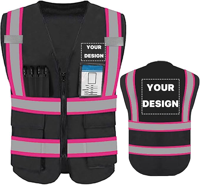 YOWESHOP High Reflective Visibility Safety Vest Custom Your Logo Safety Workwear with Reflective Strips and Pockets