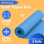 12" x 1200" (100 ft) Dark Blue Kraft Paper Roll (Value Pack of 2), 45 lbs Thickness, Made in USA Colored Kraft Paper for School, Bulletin Board - Odorless, Non-Toxic, Safe for Kids