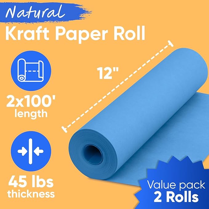 12" x 1200" (100 ft) Dark Blue Kraft Paper Roll (Value Pack of 2), 45 lbs Thickness, Made in USA Colored Kraft Paper for School, Bulletin Board - Odorless, Non-Toxic, Safe for Kids