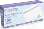 HERKKA #10 Security Self-Seal Envelopes, No.10 Windowless Bussiness Envelopes, Security Tinted with Printer Friendly Design - Size 4-1/8 x 9-1/2 Inch - White - 24 LB - 100 Pack