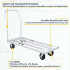 20" x 48" Mobile Aluminum Dunnage Rack - 1600 lb. Capacity with Handle, Heavy-Duty Rolling Platform Truck, NSF Storage Rack with Casters for Commercial Kitchen, Warehouse, Food Service