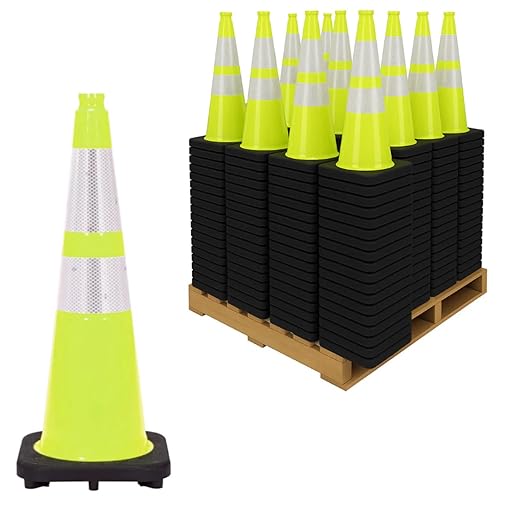 190 Pack 28" Inch Lime Traffic Safety Cones with Dual Reflective Collars - High Visibility Industrial Pylons Traffic Cones for Road, Parking Lots, Driving, Construction