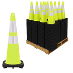 48 Pack 28" Inch Lime Traffic Safety Cones with Dual Reflective Collars - High Visibility Industrial Pylons Traffic Cones for Road, Parking Lots, Driving, Construction