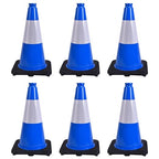 6 Pack 18 Inch Blue Traffic Cones with Reflective Stripes, Black Base Safety Cones for Parking Lots, Sports Events and Property Marking (6, Blue, 18 Inch)