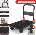 WUD Heavy-Duty Folding Platform Cart – Reinforced 35.4″ × 23.6″, 1323 lb Capacity, 360° Swivel Wheels, Black