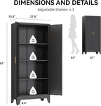 COFaR 61" Tall Pantry Cabinet in Black, Modern Storage Cabinet with Adjustable Shelves, Sturdy Metal Cupboard for Kitchen, Office, Living Room & Bathroom Organization