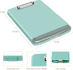 Piasoenc Clipboard with Storage, 8.5 x 11 Organization Box with Pen Holder and A4 Legal Paper Folder, Folio & Side-Opening, Low Profile Clip,for Nurses,Teachers, Size 14 x 9.6 x 1.2 in, Teal
