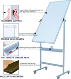 Double-Sided 40" x 28" Mobile Whiteboard with Wheels | Rolling Magnetic Dry Erase Board on Stand | Adjustable Height Silver Frame White Board for Office, Classroom & Home