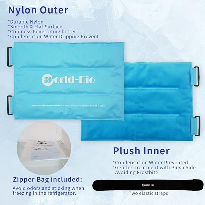 Knee Ice Pack Wrap 14.7" x 10.4", Reusable & Flexible Gel Cold Pack for Leg Injuries, Swelling, Replacement Surgery, Hot & Cold Compress Knee Ice Wrap for Arthritis, Post-Surgery Recovery