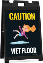 Caution Wet Floor with Graphic Sidewalk Sign Kit, 18x24 Inches, with A Frame Stand, Made in USA